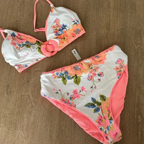 SET - Maaji coral/peony shine Suzy q reversible bikini - medium. nwot - Picture 9 of 11